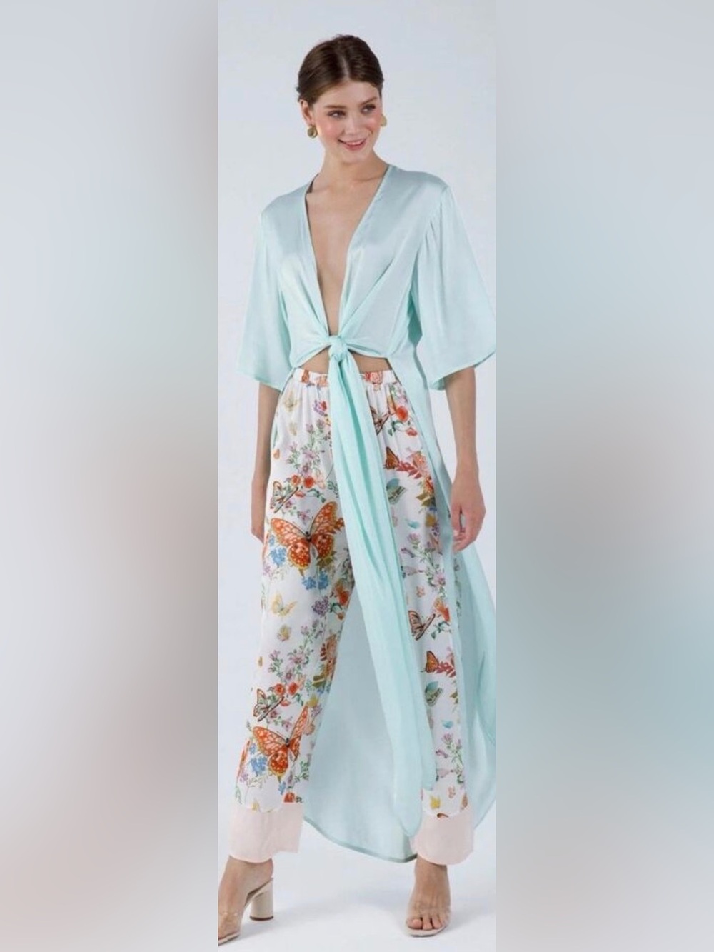 NEW My Beachy Side Magnolia Satin Caftan Cover-Up - Aqua